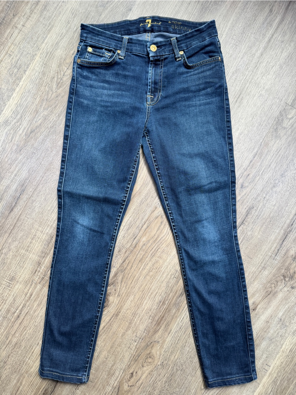 7 For All Mankind Dark Indigo the mid rise Skinny Jeans - Size 26